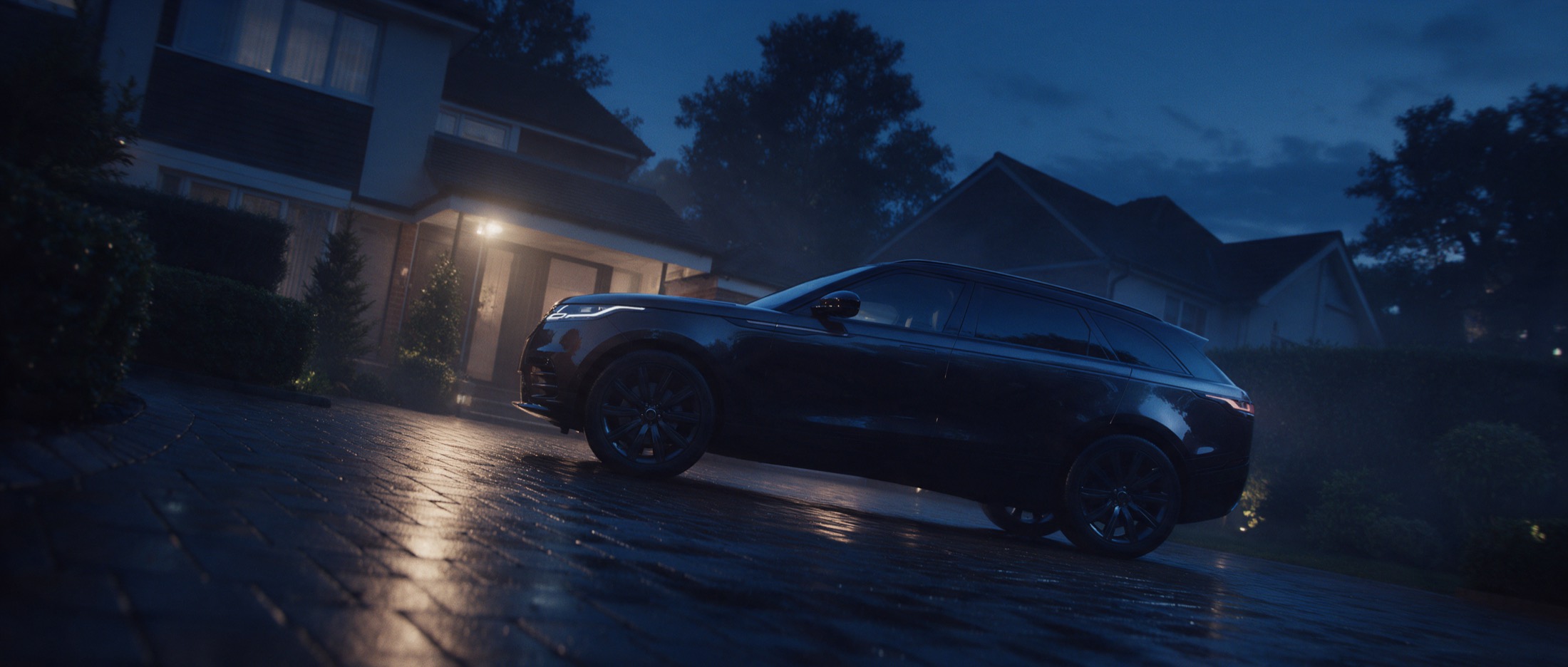 A car on a driveway at night